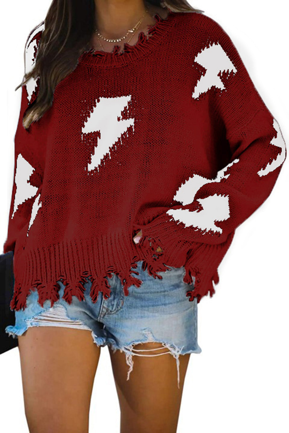 Distressed Knit Bolt Sweater