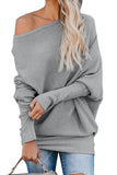 Slouchy One Shoulder Dolman Sleeves Ribbed Sweater