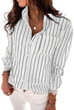 Striped Print Turn-down Collar Lace Cuffs Shirt