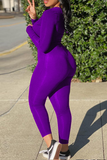 Purple Sexy Solid Split Joint V Neck Skinny Jumpsuits