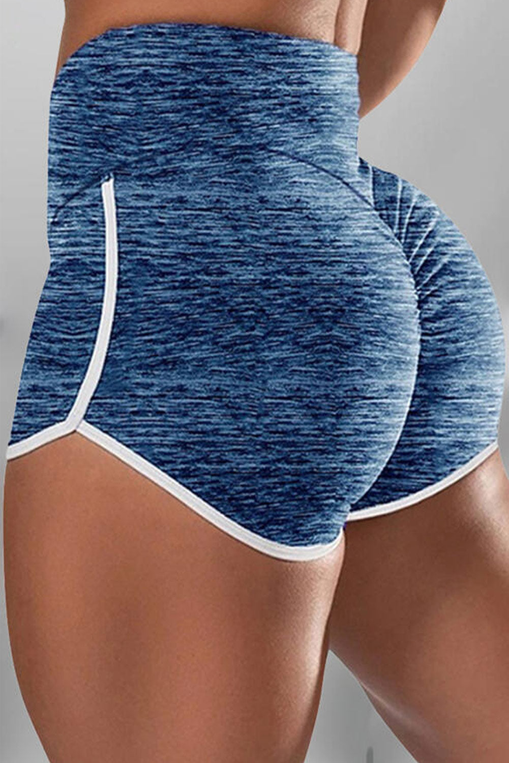 Marble Print High Waist Striped Trim Lift up Butt Yoga Sports Shorts