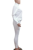 White Casual Solid Split Joint Pocket Zipper Collar Long Sleeve Two Pieces
