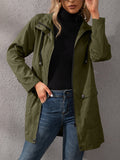 drawstring zip up waterproof hooded coat