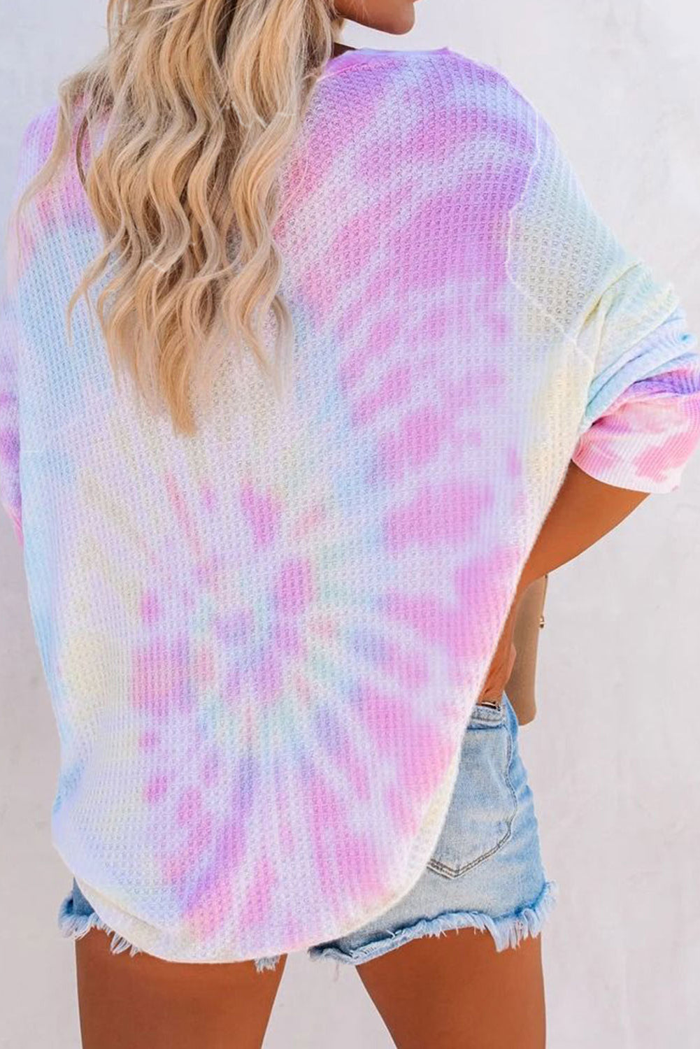 Multicolour V Neck Tie-Dyed Knitted Long Sleeve Top