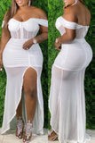 White Sexy Plus Size Solid See-through Backless Slit Sleeveless Dress