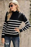 Striped Turtleneck Sweater with Buttons