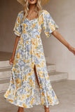 Floral Print Flutter Sleeve Maxi Dress with Split