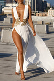 Summer fashion woman maxi dress sexy wedding evening dress deep V neck high split party and floor long dress