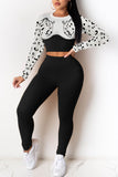 Black Casual Print Split Joint O Neck Long Sleeve Two Pieces