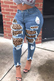 Blue Street Print Leopard Split Joint Plus Size Jeans