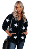 Star Print Zipper Fleece Hooded Coat with Pockets