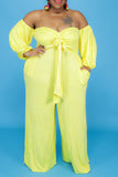 Yellow Sexy Solid Bandage Split Joint Off the Shoulder Plus Size Jumpsuits