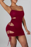 Pink Sexy Solid Ripped Hollowed Out Split Joint Spaghetti Strap Sling Dress Dresses