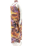 Brown Casual Print Split Joint Spaghetti Strap Sling Dress Dresses (Contain The Scarf)