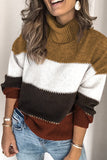 Color Block Turtleneck Chunky Knit Sweater