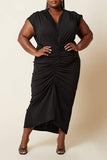 Latest plus size women's dress sexy solid color V-neck pleated maxi dress wholesale