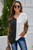 leopard sleeve spliced sweater