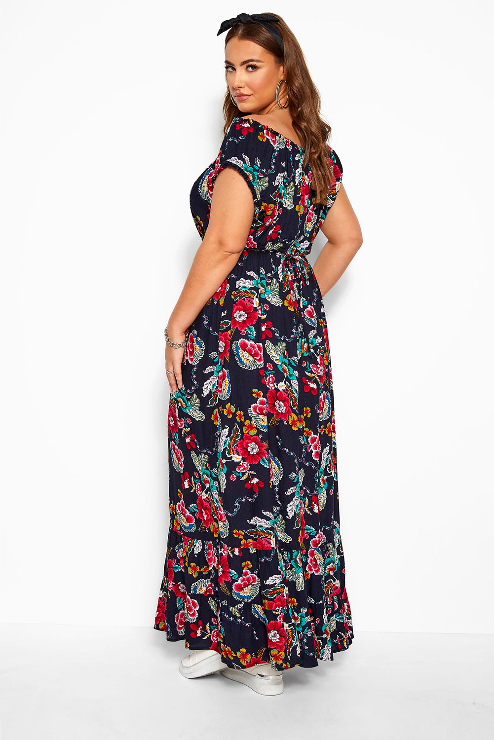 Plus Size Off-the-shoulder Floral Ruffle Maxi Dress