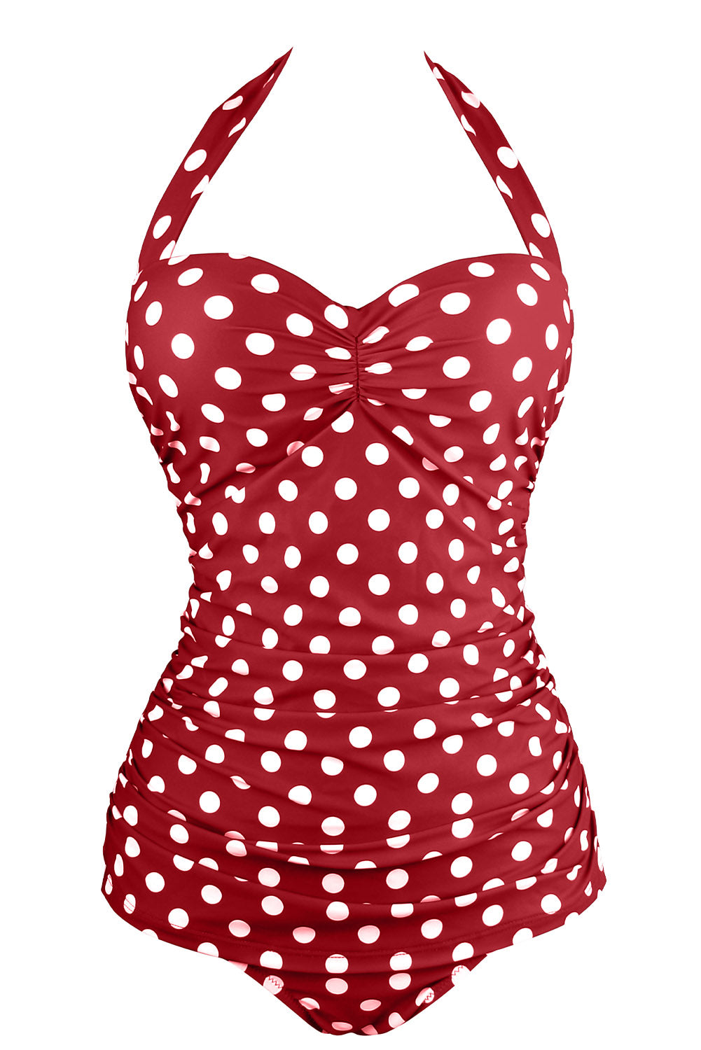 Plus Size Polka Dots Print Halter Neck One-piece Swimwear