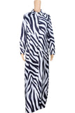Zebra Casual Print Zebra Print Split Joint Buckle Turndown Collar Shirt Dress Dresses