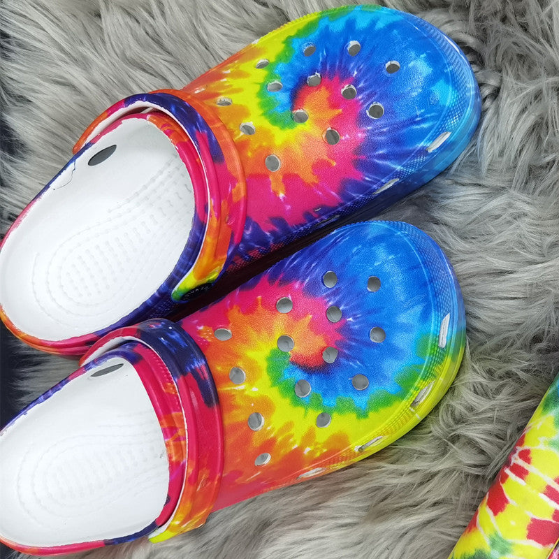 Colour Fashion Casual Hollowed Out Tie-dye Printing Round Comfortable Shoes