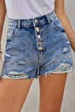 Multicolor Floral Splicing Button Fly Distressed Denim Shorts