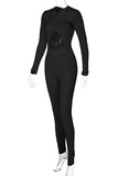 Black Sexy Solid Hollowed Out Split Joint O Neck Skinny Jumpsuits