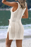 Hollow Out Crochet Cover Up Beach Dress with Slits