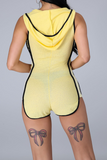 Yellow Casual Solid Split Joint Hooded Collar Skinny Jumpsuits