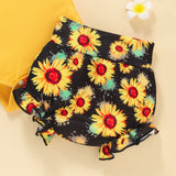 baby girl sunflower print bodysuit and shorts set