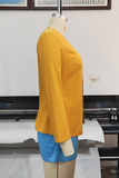Yellow Casual Solid Split Joint Turndown Collar Long Sleeve Two Pieces