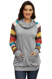 Multicolor Striped Raglan Sleeve Gray Cowl Neck Sweatshirt