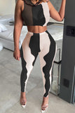 Summer sexy ladies woman clothing set stitching mesh sleeveless top and pants 2 peice sets woman wholesale