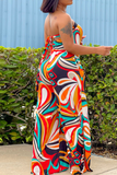 Tangerine Red Sexy Print Split Joint Strapless Straight Jumpsuits