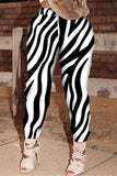 Black White Fashion Casual Print Basic Regular High Waist Trousers