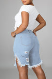 Baby Blue Fashion Casual Solid Ripped Slit High Waist Jeans