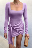 Purple Celebrities Solid Bandage Split Joint Asymmetrical U Neck Pencil Skirt Dresses