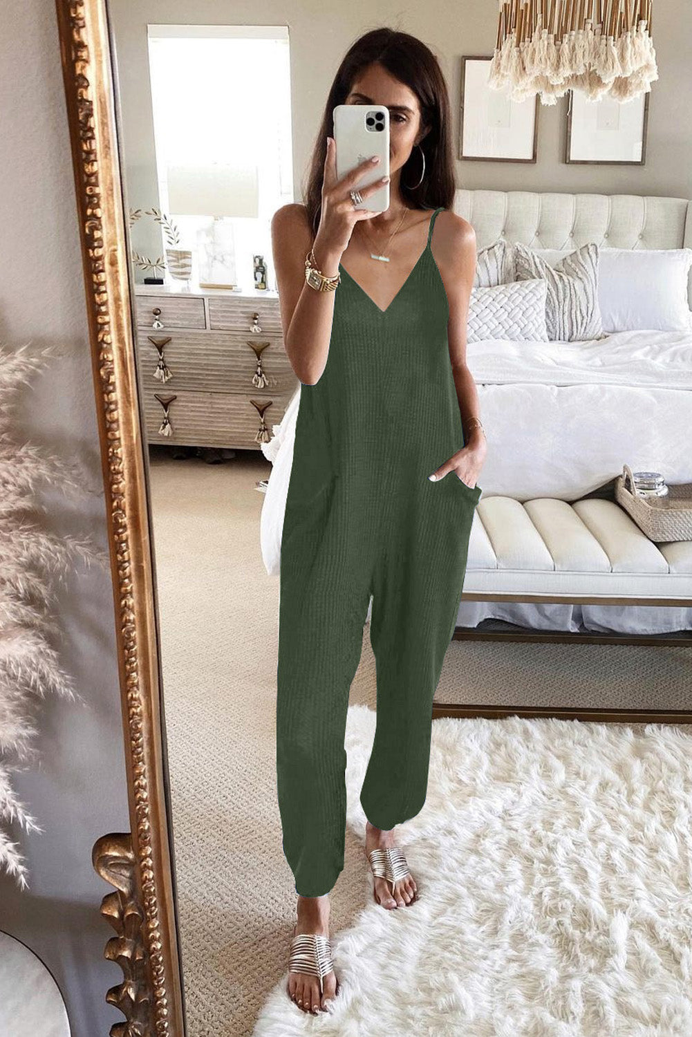 Sleeveless Wide Leg Loose Jumpsuit with Pocket