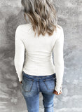 Crewneck Buttons Ribbed Knit Long Sleeve Top