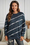 Striped Tie-dye Print Navy Sweatshirt with Slits