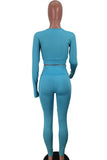 Blue Casual Sportswear Solid Basic O Neck Long Sleeve Two Pieces