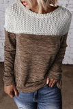 Colorblock Crochet Hollow Out Long Sleeve Top