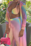 Pink Fashion Sexy Print Cardigan Vests Pants Swimwears Three-piece Set