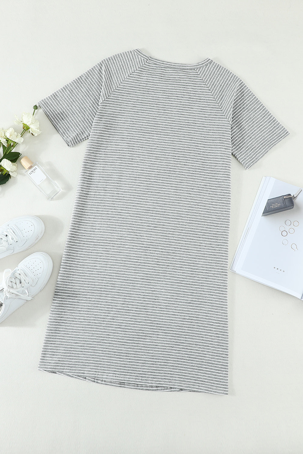 Raglan Sleeve Striped Cotton-blend T-shirt Mini Dress