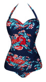 Navy Printed Halter Ruched Plus Size Monokini