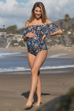 Floral Ruffle Trim Ruched One-Piece Maternity Swimsuit