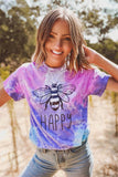 Bee Happy Graphic Tie-dye Cotton Blend Tee