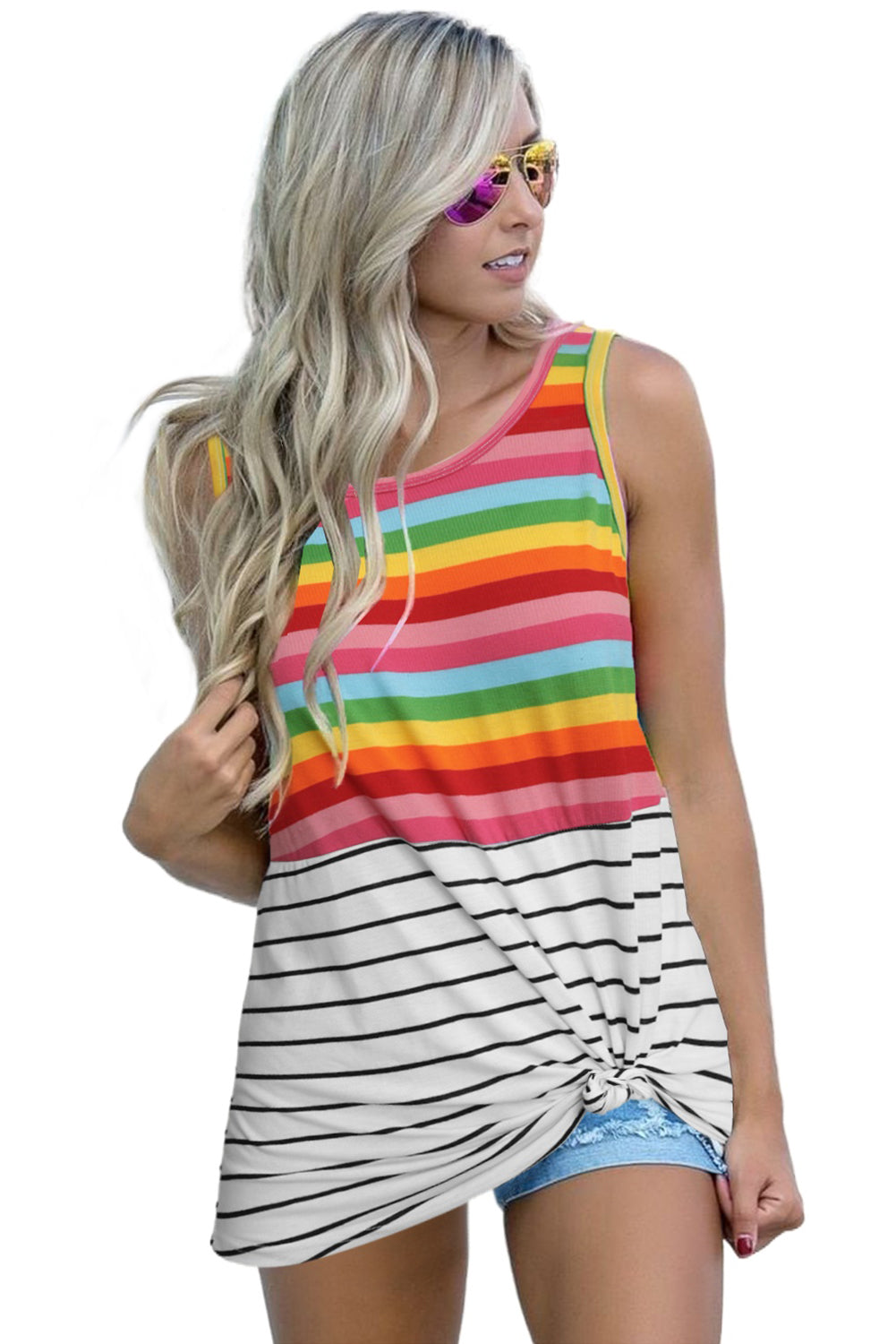 Striped Rainbow Color Sleeveless Tank Top