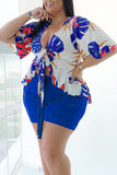plus size woman clothing set print sexy v neck short sleeve casual t shirt and shorts 2 peice sets woman wholesale
