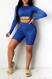 Colorful Blue Sexy Split Joint O Neck Long Sleeve Two Pieces